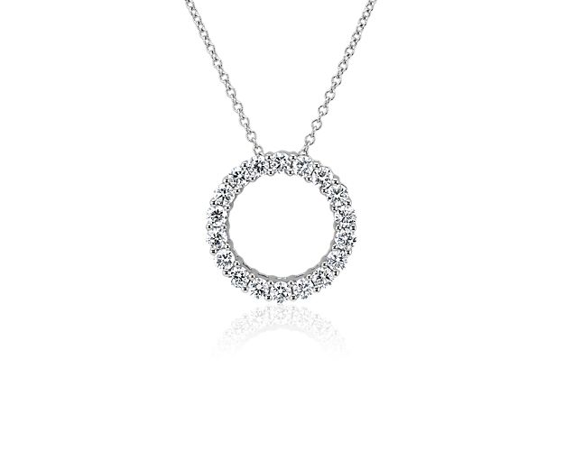 An eternal circle of lab-grown diamonds shimmer from this gracefully simple necklace featuring gleaming 14k white gold design that promises timeless luxury.