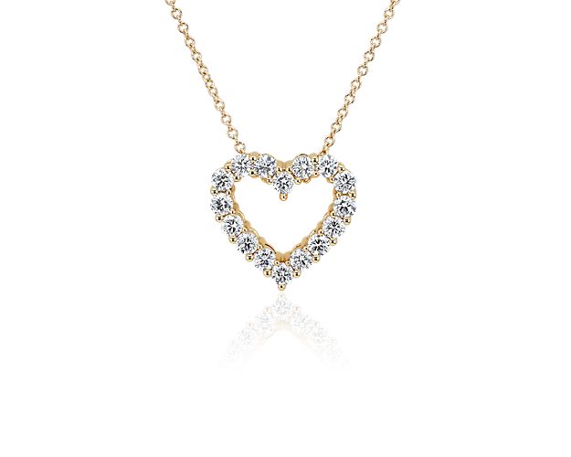 Both pretty and personal, this romantic 14k white gold heart necklace showcases an outline of brilliant round lab-grown diamonds suspended from a classic cable chain.