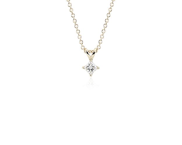 Classically elegant, this cable chain diamond necklace features a striking lab grown princess cut diamond set in 14k yellow gold.